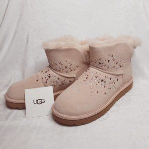 NWT UGG Galaxy Bling Pink Quartz Mini Suede Boots, Size 10, NWT